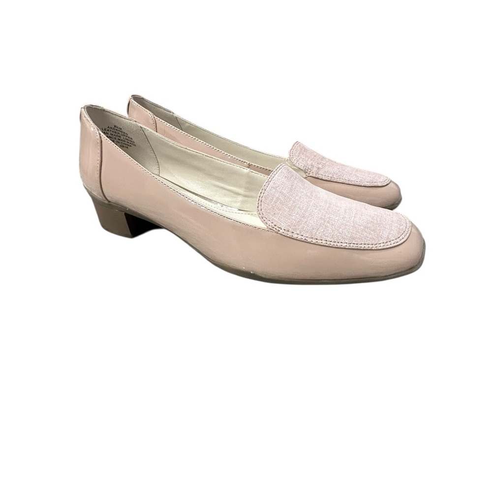 Anne Klein Akdaneen Leather‎ Block-Heel Loafer Canvas Top 8.5M